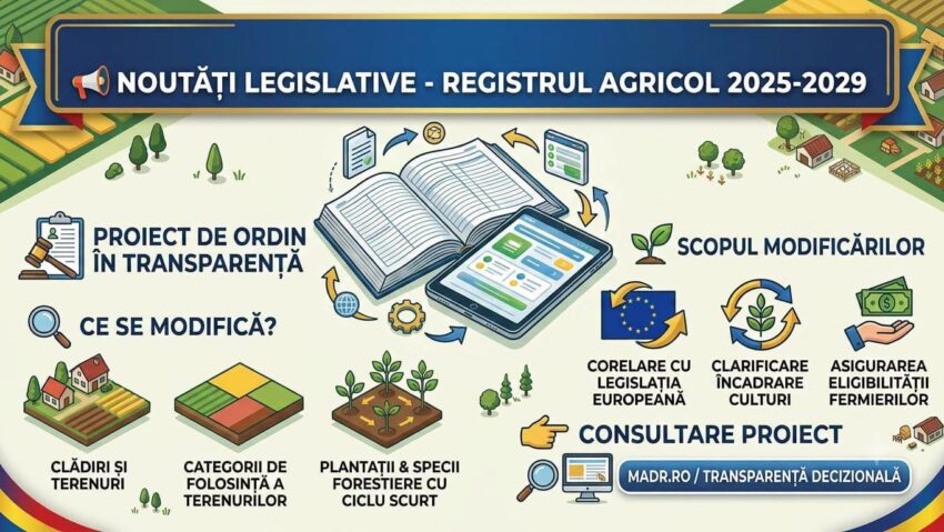 Registrul agricol 2025–2029 se modifică. MADR propune noi reguli pentru terenuri, clădiri și plantații