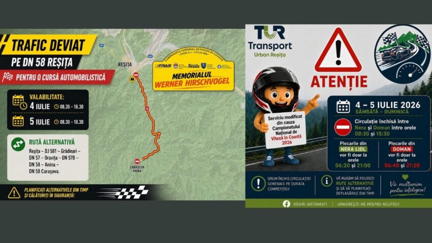 Restricții de circulație pe DN 58, la Reșița, pentru Memorialul „Werner Hirschvogel”. Transport Urban Reșița modifică programul curselor