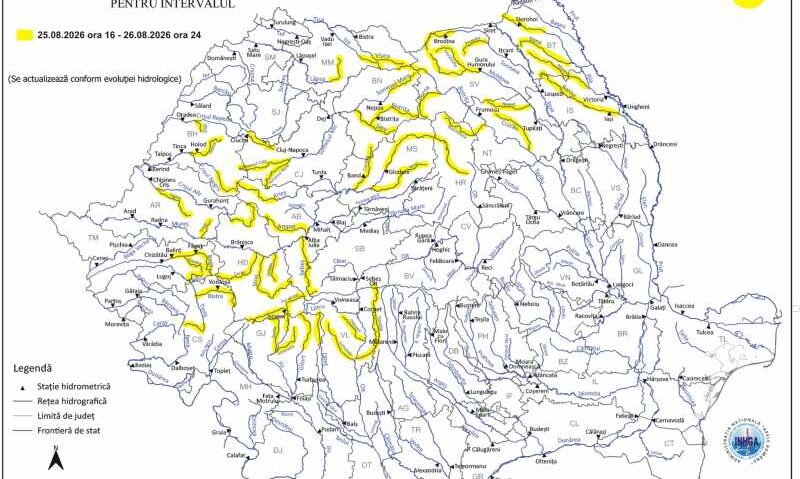 Cod galben de viituri în 19 județe. Sunt vizate râuri din vestul țării, inclusiv Timiș și Caraș-Severin