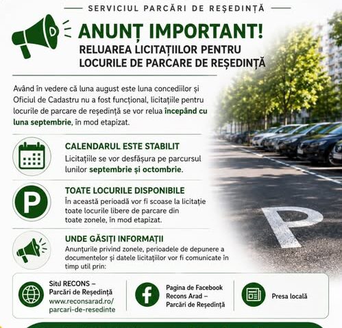 Licitațiile pentru parcările de reședință din Arad se reiau în septembrie