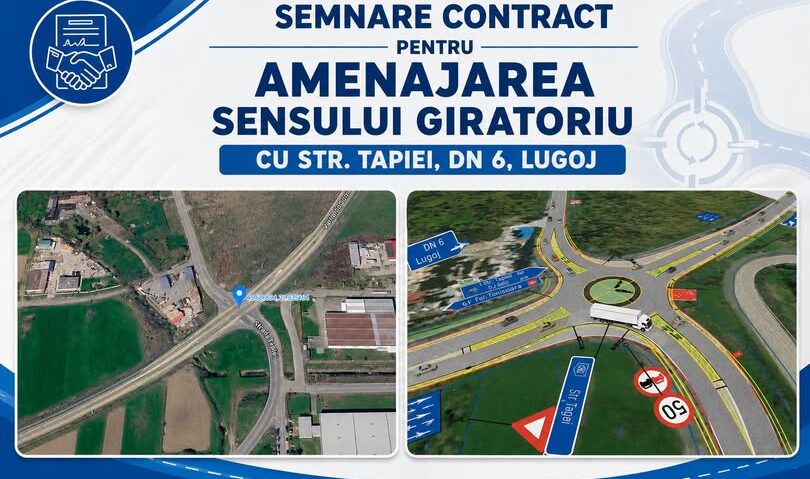 Sens giratoriu nou pe DN 6, la Lugoj. Contract de aproape 3,75 milioane de lei