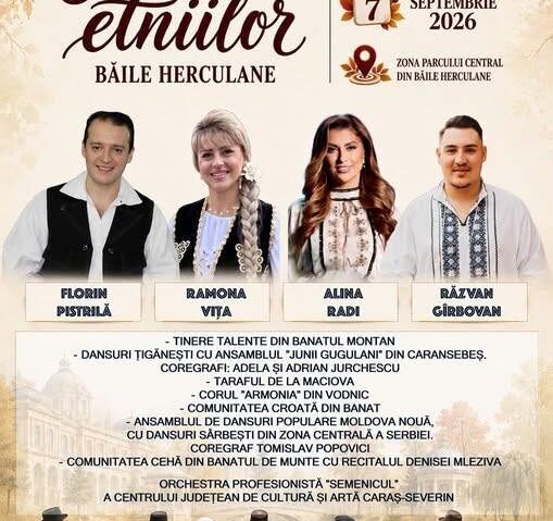 Festivalul etniilor, la Băile Herculane. Muzică, dansuri și tradiții din Banatul Montan, pe 7 septembrie