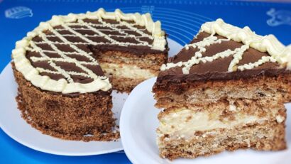 Tort Kiev – bezea crocantă, blat pufos și cremă fină