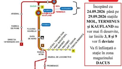 Circulație închisă pe Platforma Câlnicel. Liniile 3, 8 și 9 circulă deviat până pe 29 septembrie