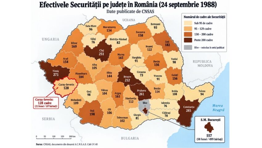 CNSAS publică în premieră cifrele exacte ale Securității comuniste. În Caraș-Severin erau 128 de cadre