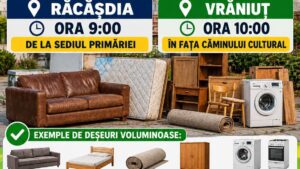 Colectare deșeuri voluminoase în Răcășdia și Vrăniuț. Acțiunea are loc sâmbătă, 26 septembrie