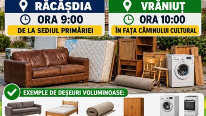 Colectare deșeuri voluminoase în Răcășdia și Vrăniuț. Acțiunea are loc sâmbătă, 26 septembrie