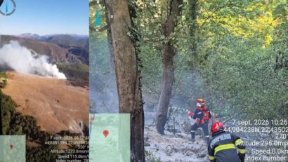 Incendii în Caraș-Severin: focar inaccesibil la Domogled, 30 de aruncări cu apă. 41 de hectare arse la Delinești