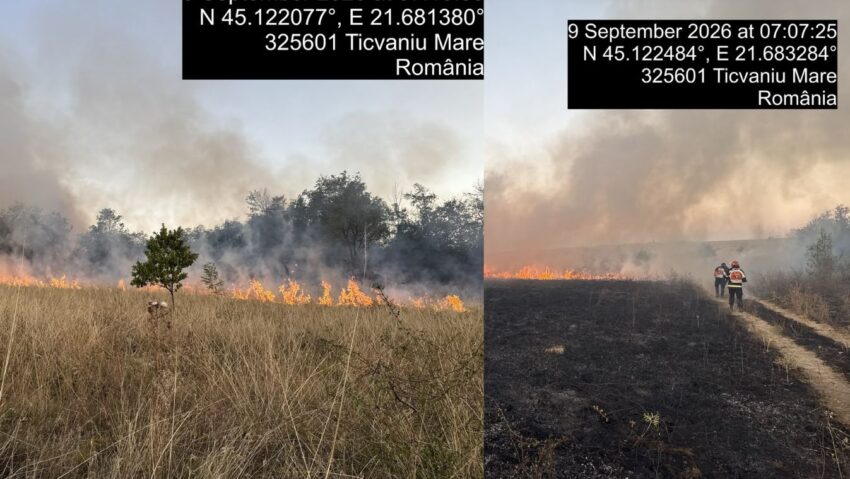 Incendii de vegetație în Caraș-Severin. Peste 300 de hectare afectate, intervenții în mai multe zone ale județului