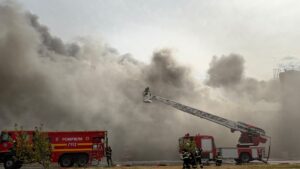 Incendiu violent în Drobeta-Turnu Severin: O fabrică de celuloză a luat foc