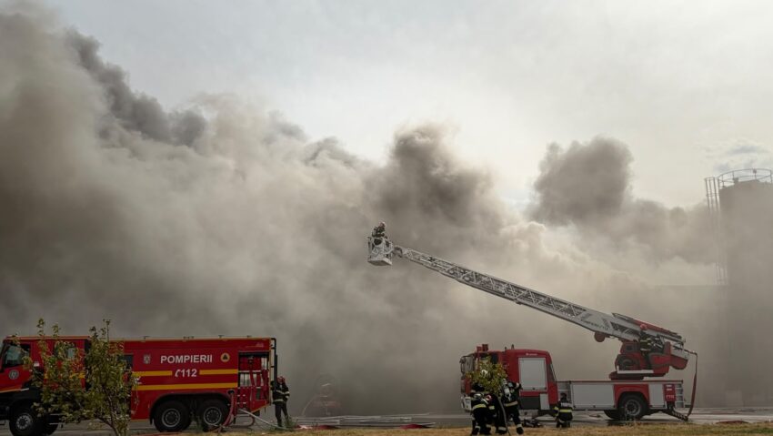 Incendiu violent în Drobeta-Turnu Severin: O fabrică de celuloză a luat foc