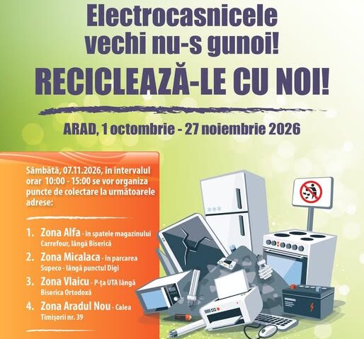 Aradul reciclează: campanie gratuită de colectare a deșeurilor electrice și electronice