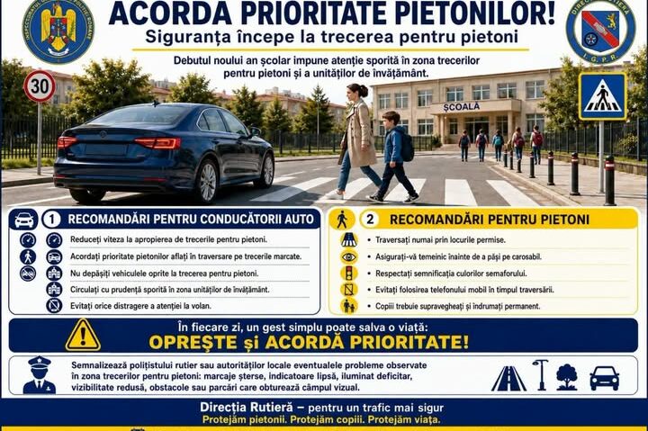 Polițiștii din Caraș-Severin intensifică acțiunile pentru siguranța pietonilor înainte de începerea școlii