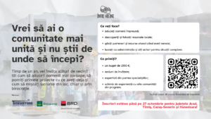 Înscrieri în Incubatorul de Comunități 2026: locuitorii din Caraș-Severin, Timiș, Arad și Hunedoara pot participa până pe 27 octombrie