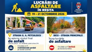 Restricții de trafic în Reșița și Secu, timp de trei zile. Primăria anunță lucrări de asfaltare