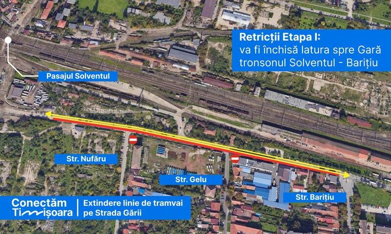 Încep lucrările la noua linie de tramvai dintre Gara de Nord și Solventul. Șantierul se deschide pe 12 octombrie