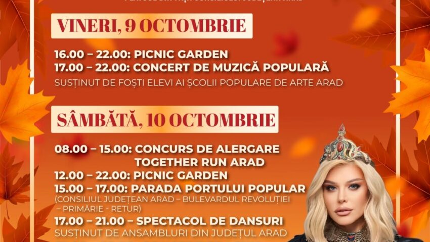 Festivalul Toamnei și Festivalul Familiei, la Consiliul Județean Arad. Trei zile de muzică, tradiții și distracție