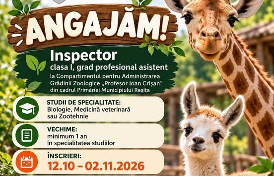 Grădina Zoologică din Reșița angajează inspector. Care sunt condițiile de participare la concurs