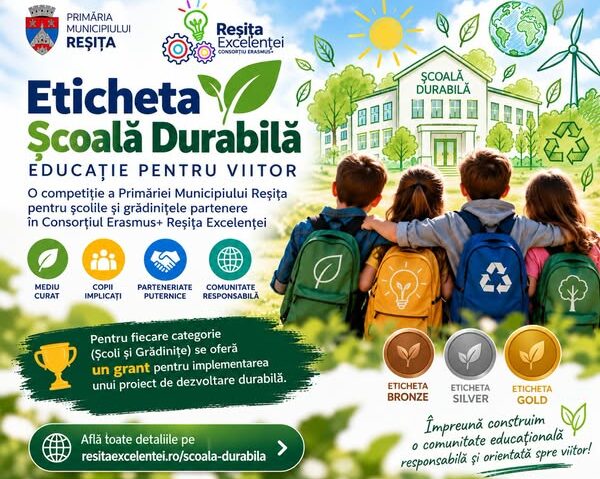Primăria Reșița lansează „Eticheta Școală Durabilă”, un program pentru educație și protecția mediului