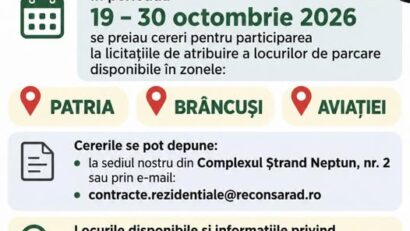 Licitații pentru parcările de reședință din Arad. Cererile se depun până la 30 octombrie