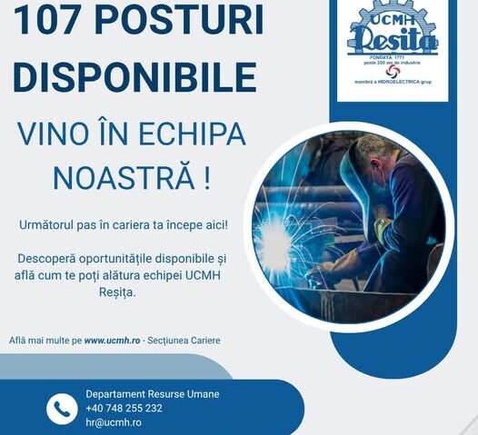 UCMH Reșița angajează 107 persoane. Ce posturi sunt disponibile în 2026