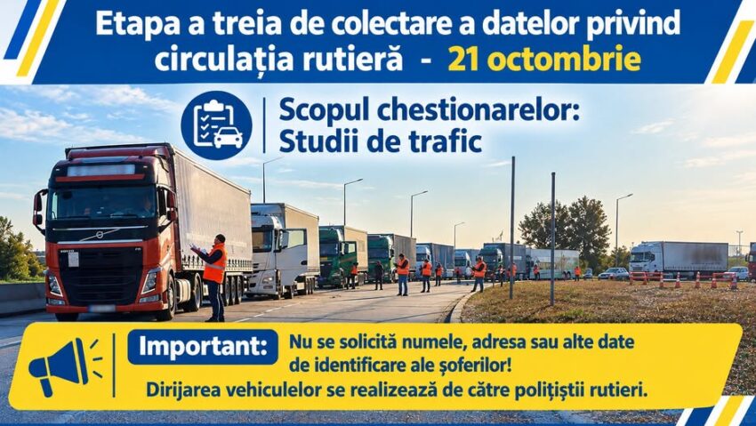 Recensământ rutier în Caraș-Severin şi Timiş: șoferii vor fi întrebați despre originea și destinația călătoriilor